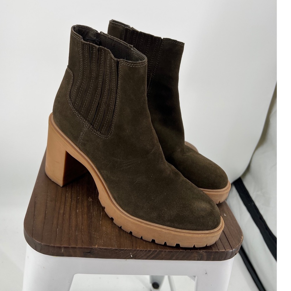 Dolce Vita H2O Waterproof Suede Chelsea Boots Olive Green Lug Sole Size 12